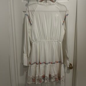 Savanna Jane White Long Sleeve Dress with Floral Embroidery